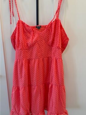 wild fable Coral-Pink Swiss Dot Tiered Mini Dress